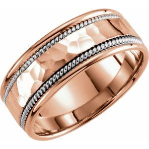 14K Yellow Or White Or Rose Gold Rope Edge Comfort-Fit Flat Band