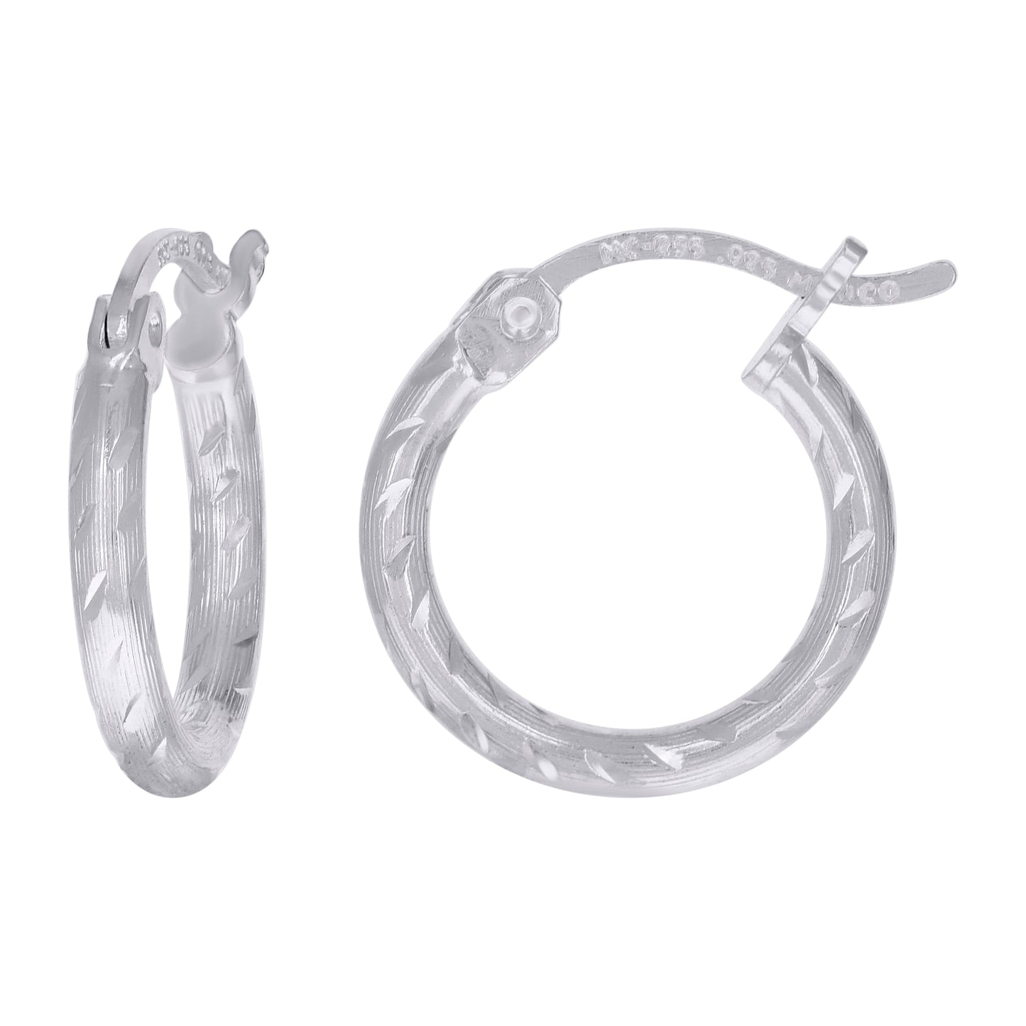 Sterling Silver Womens Diamond-cut 2mm Hoop Earrings