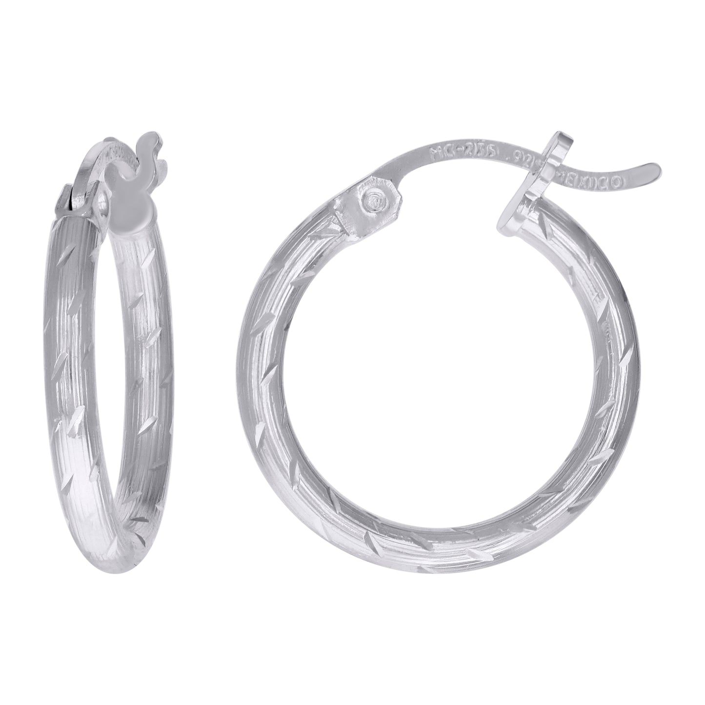 Sterling Silver Womens Diamond-cut 2mm Hoop Earrings