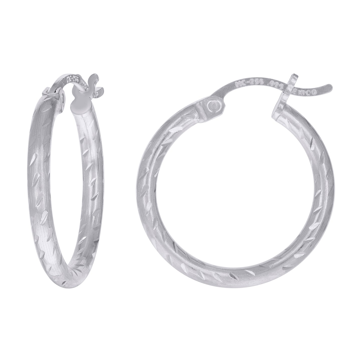 Sterling Silver Womens Diamond-cut 2mm Hoop Earrings