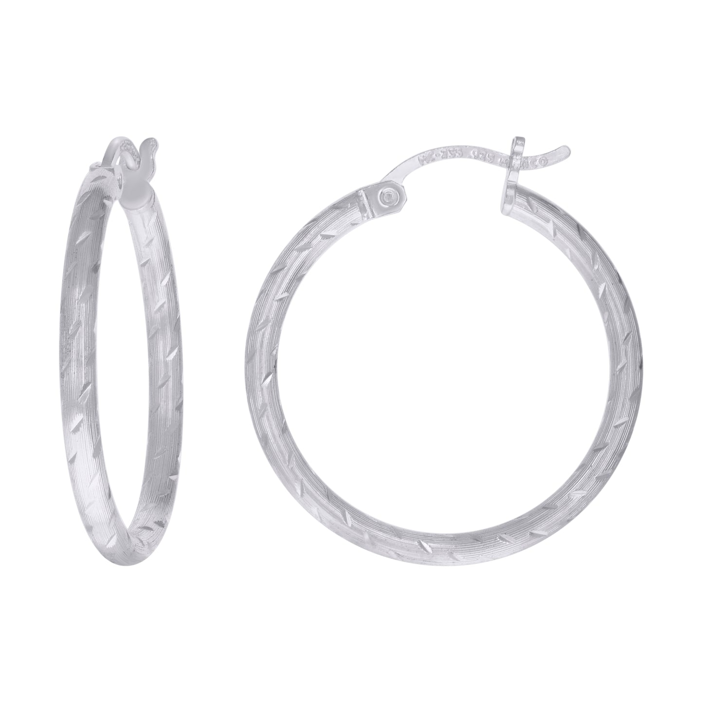 Sterling Silver Womens Diamond-cut 2mm Hoop Earrings