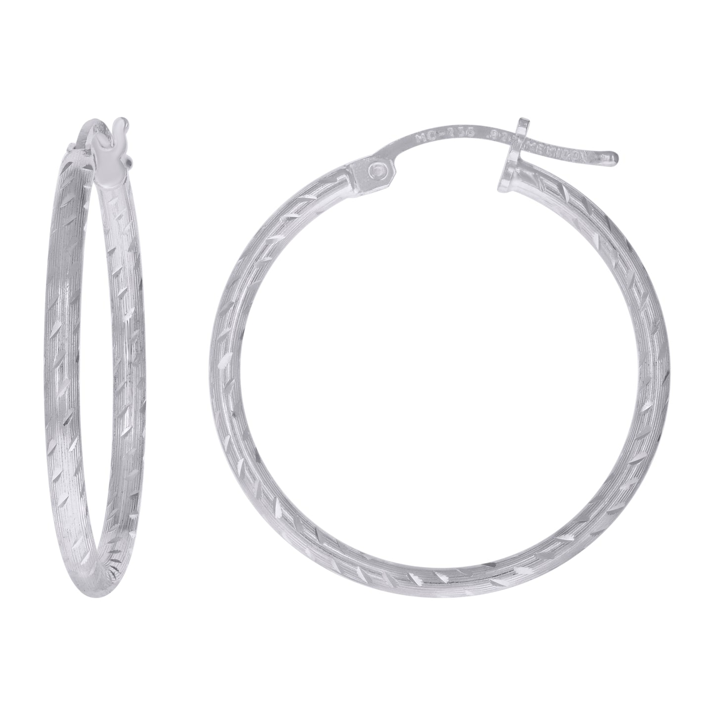 Sterling Silver Womens Diamond-cut 2mm Hoop Earrings