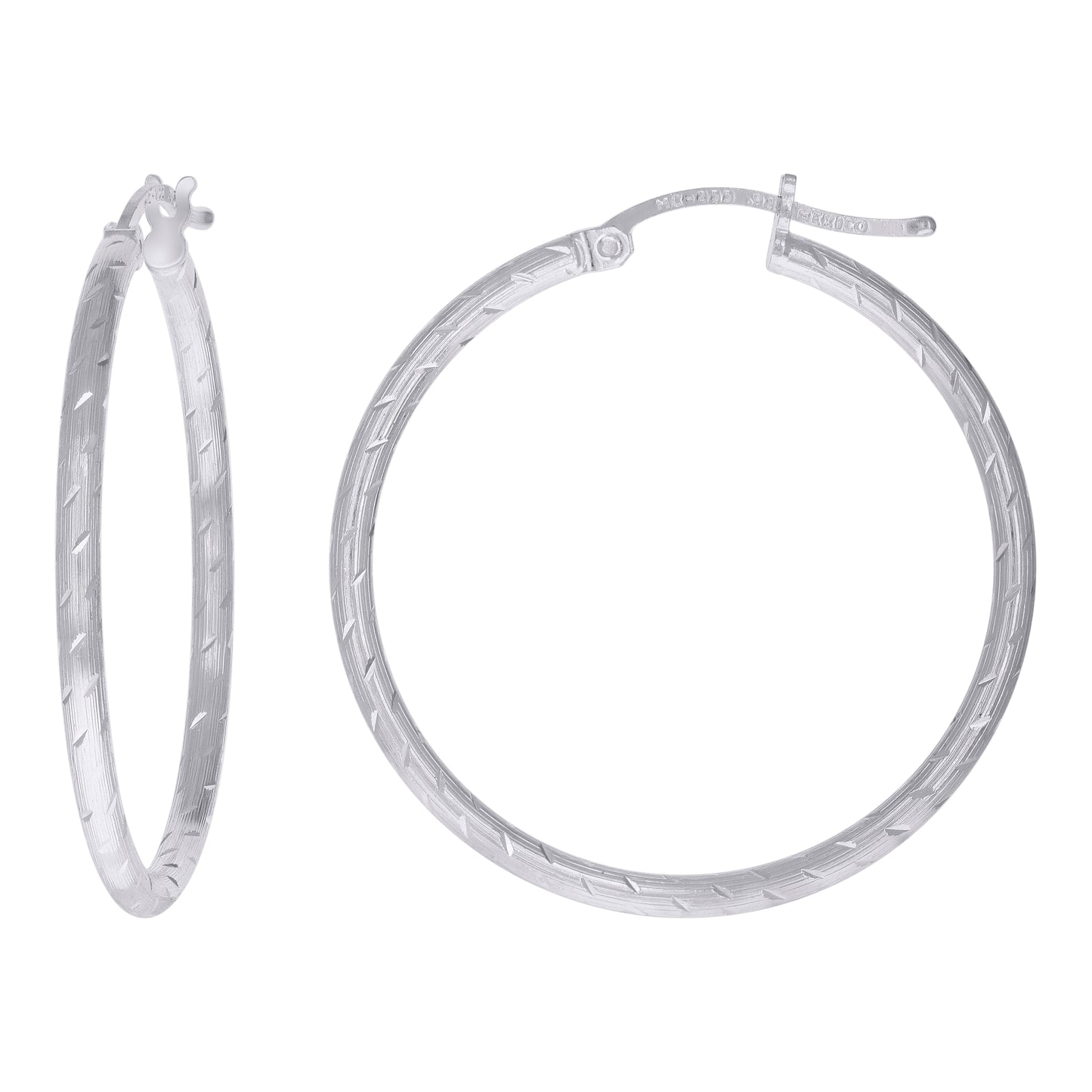 Sterling Silver Womens Diamond-cut 2mm Hoop Earrings