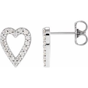 14K White Gold Pair Round Shape 1.2Mm I1, Gh 1/5 Ctw Natural Diamond Heart Earrings, Length: 10.4 Mm