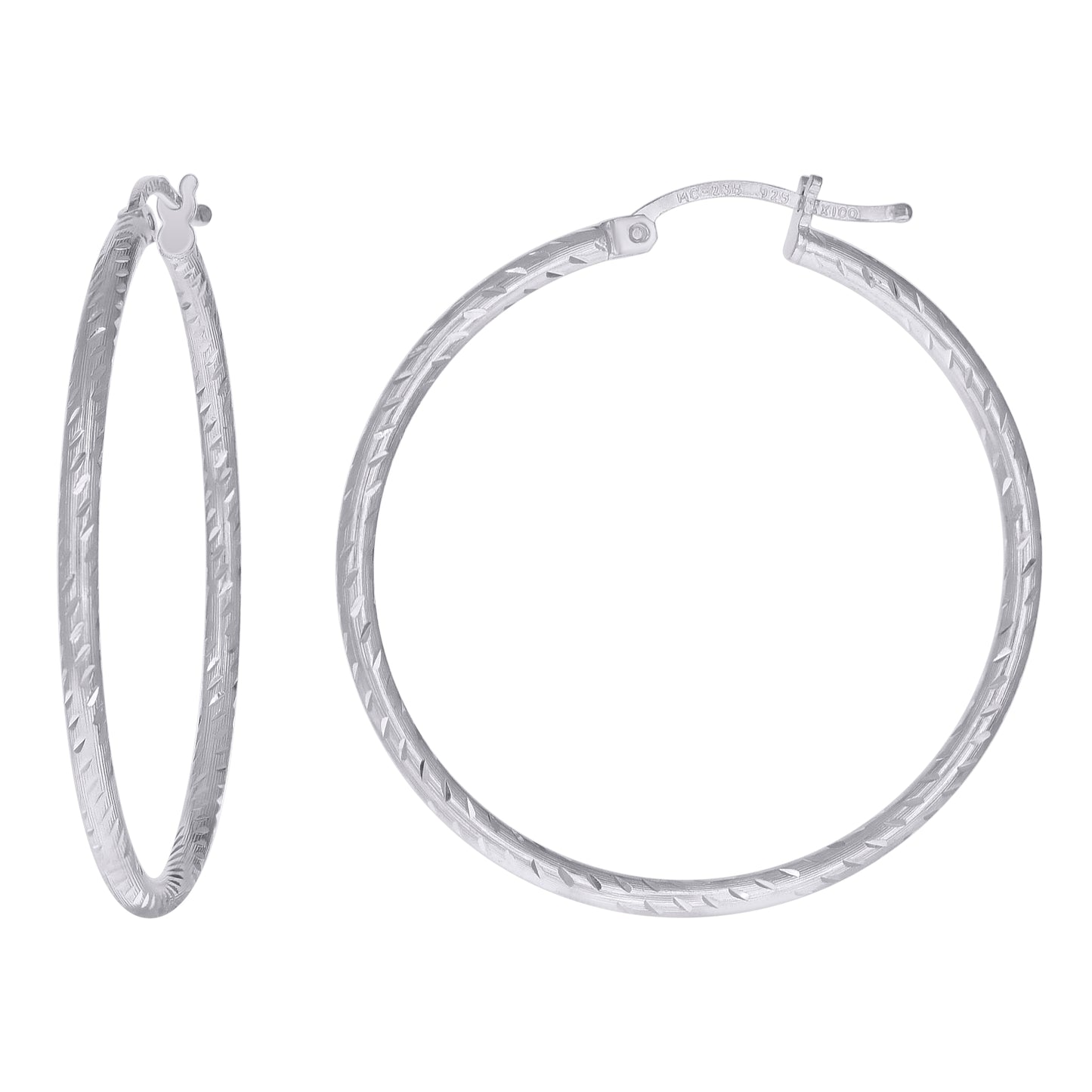 Sterling Silver Womens Diamond-cut 2mm Hoop Earrings