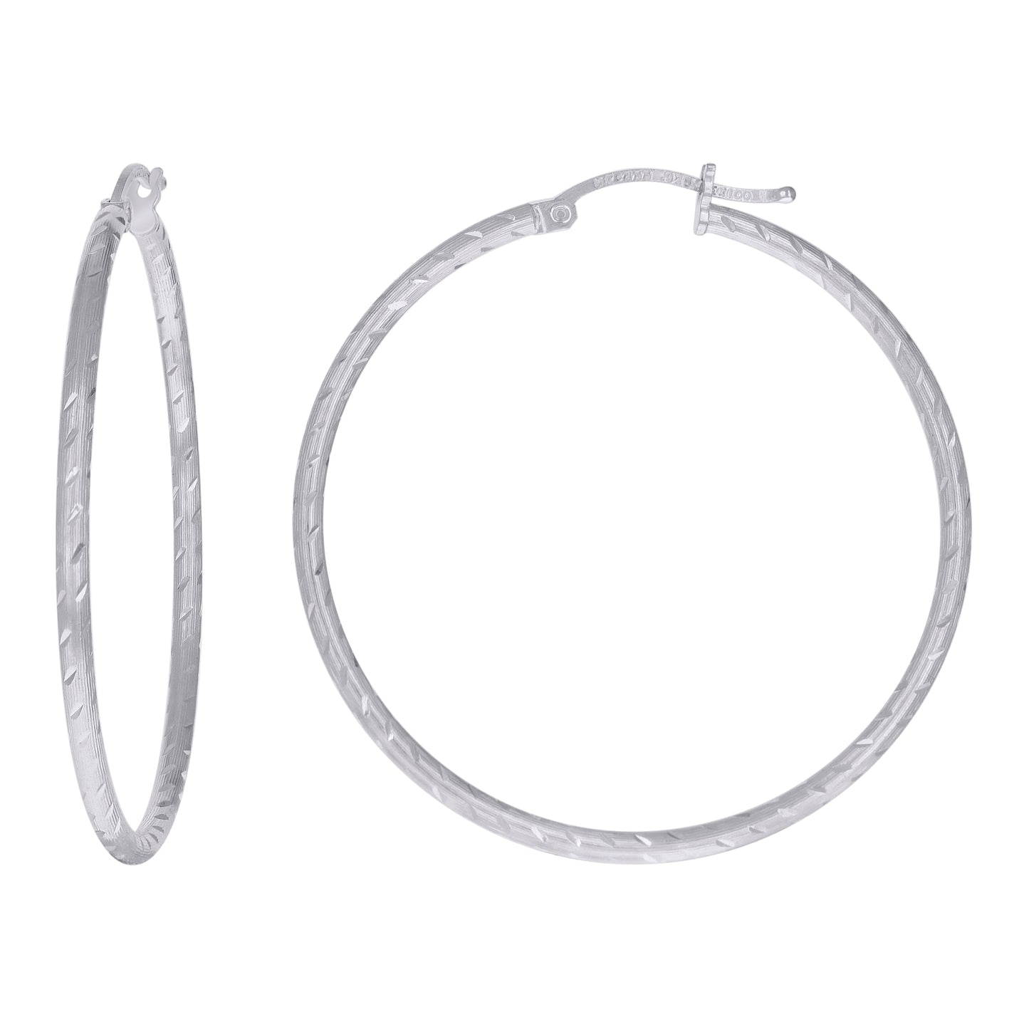 Sterling Silver Womens Diamond-cut 2mm Hoop Earrings
