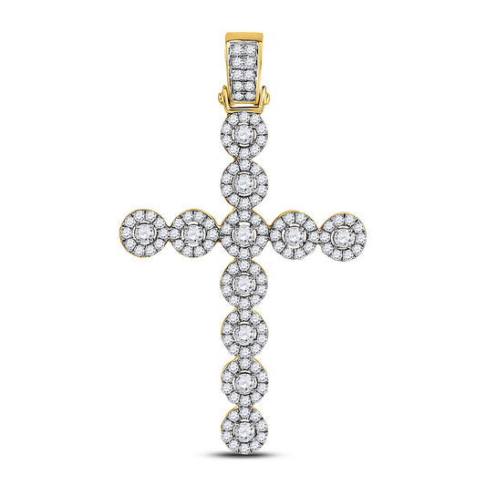 14K Yellow Gold Mens Round Diamond Cross Charm Pendant 2 Cttw