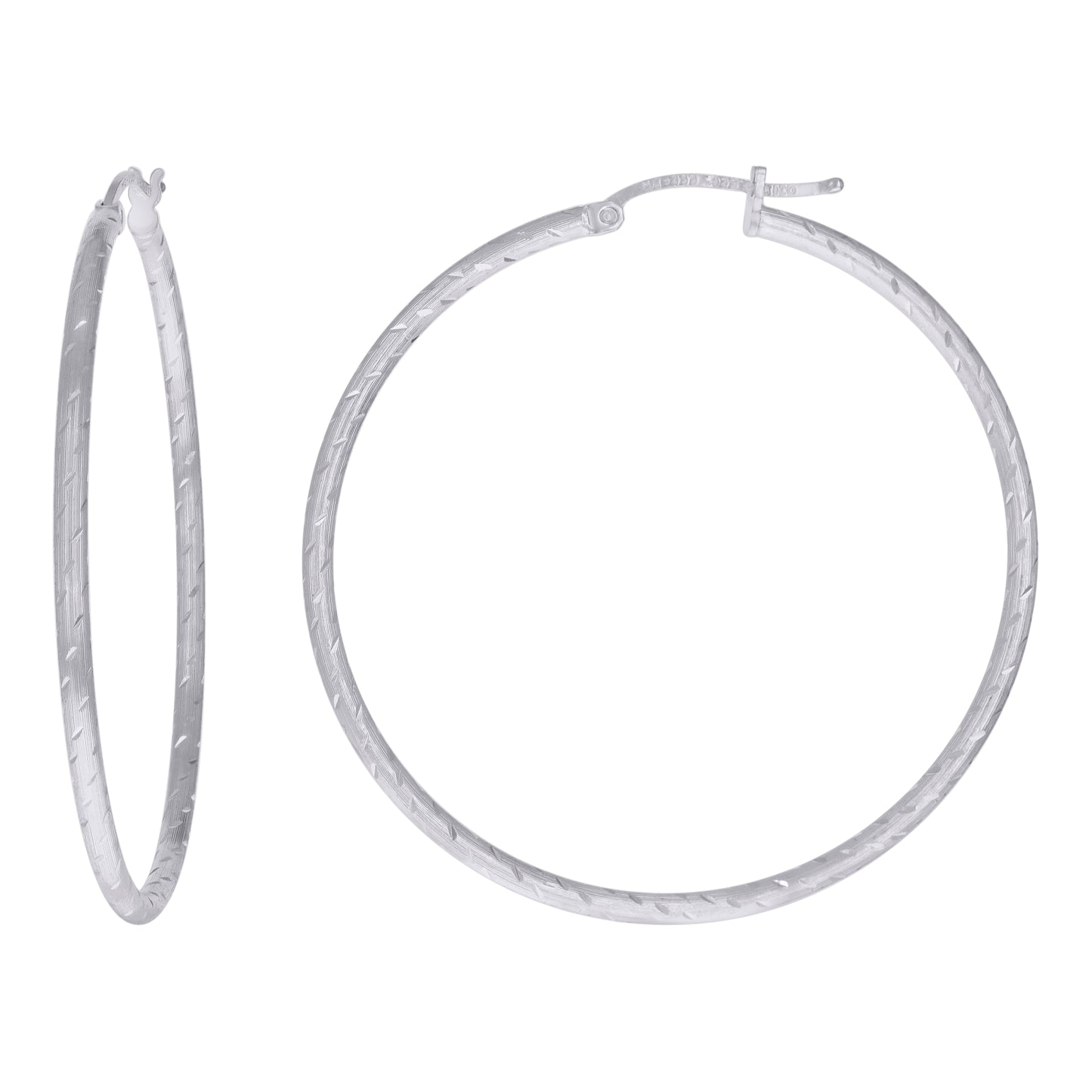 Sterling Silver Womens Diamond-cut 2mm Hoop Earrings