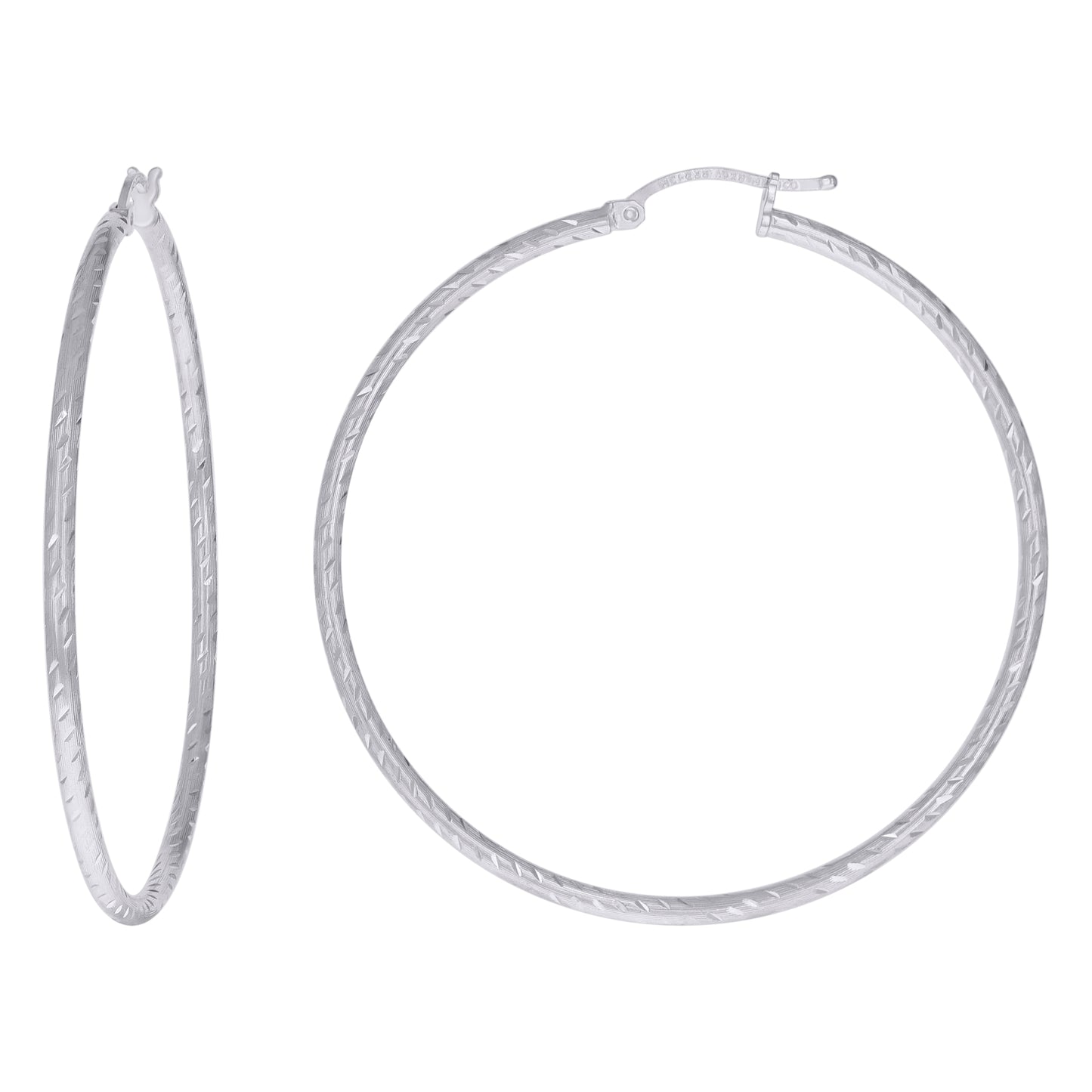Sterling Silver Womens Diamond-cut 2mm Hoop Earrings