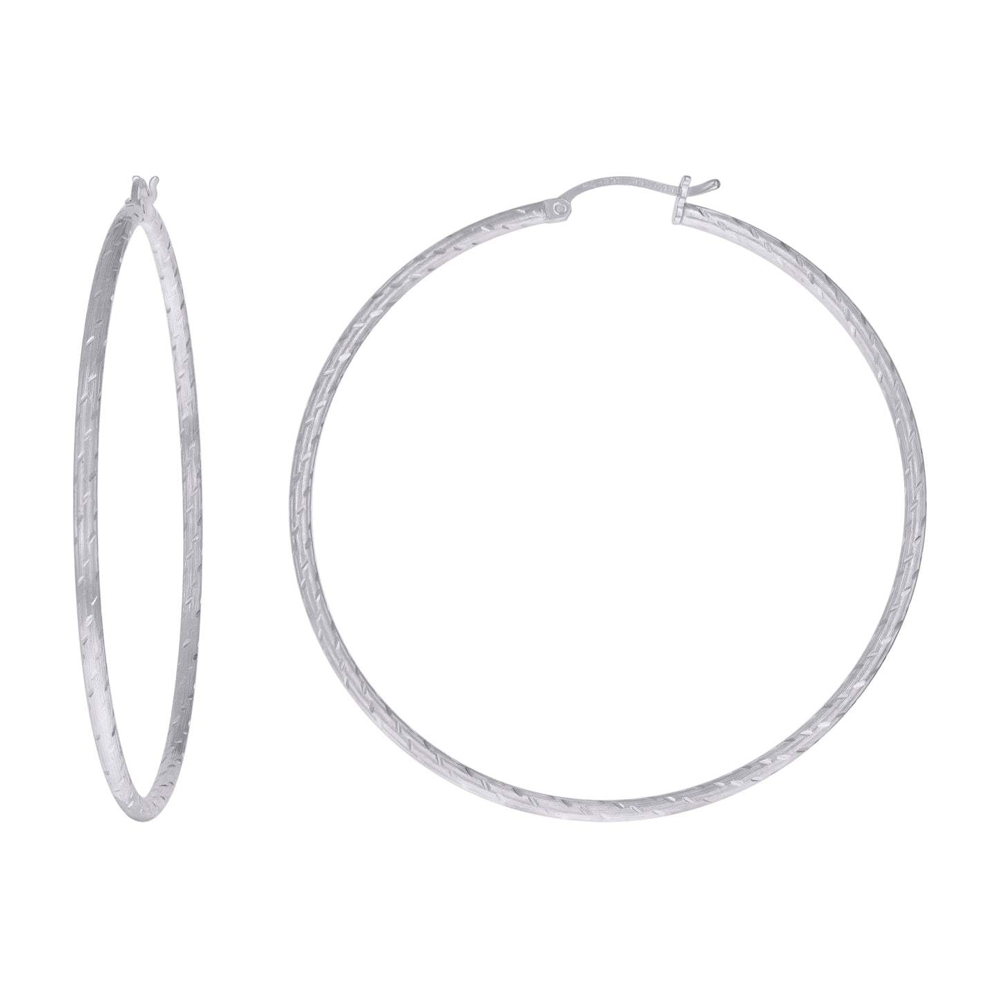 Sterling Silver Womens Diamond-cut 2mm Hoop Earrings