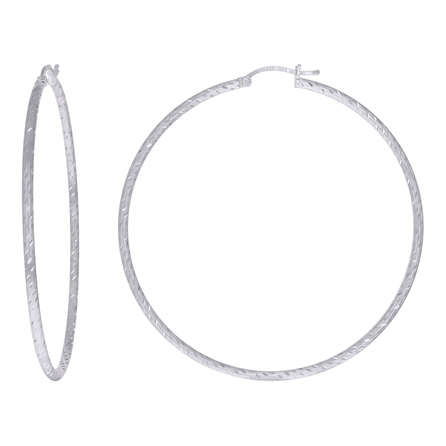 Sterling Silver Womens Diamond-cut 2mm Hoop Earrings