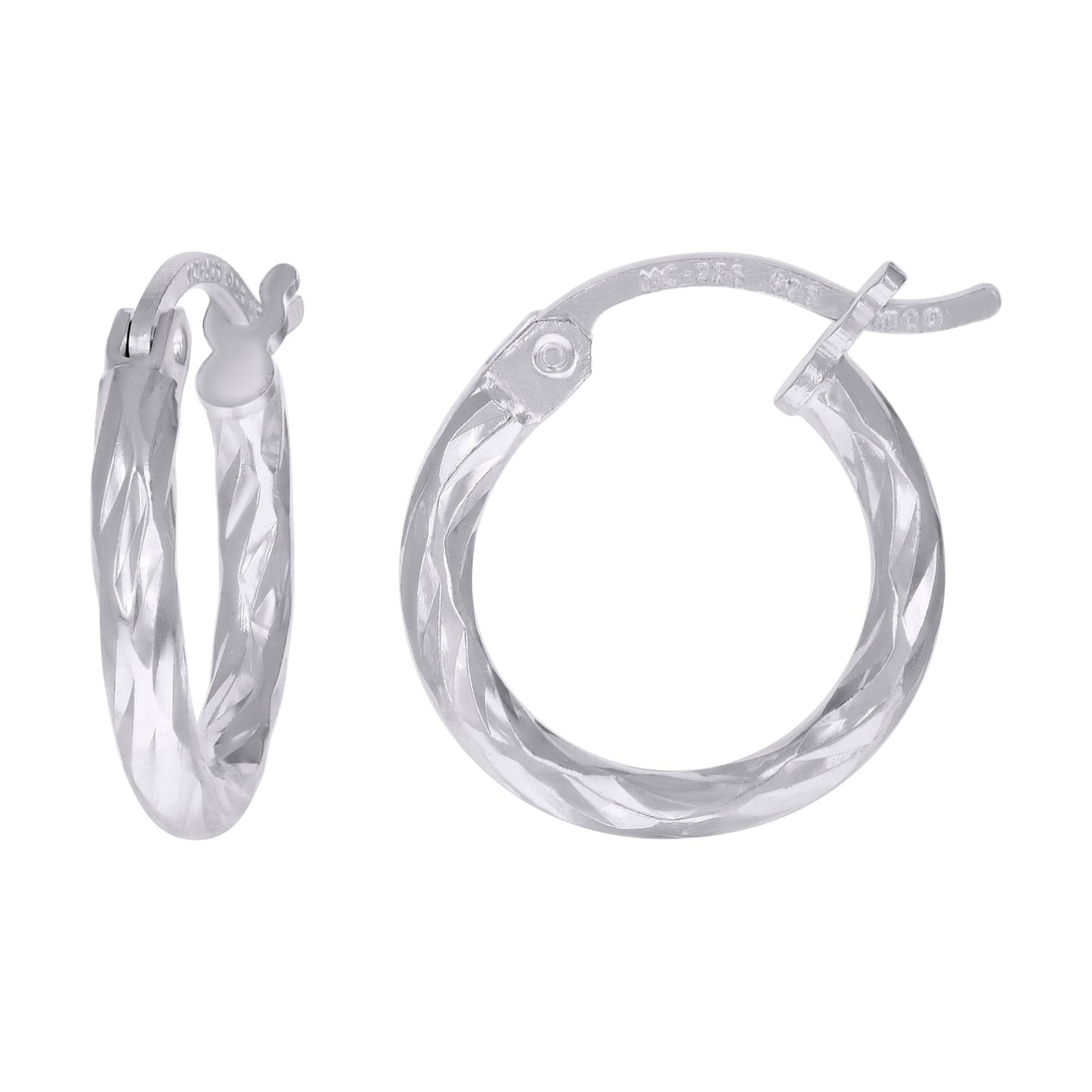 Sterling Silver Womens Diamond-cut 2mm Hoop Earrings