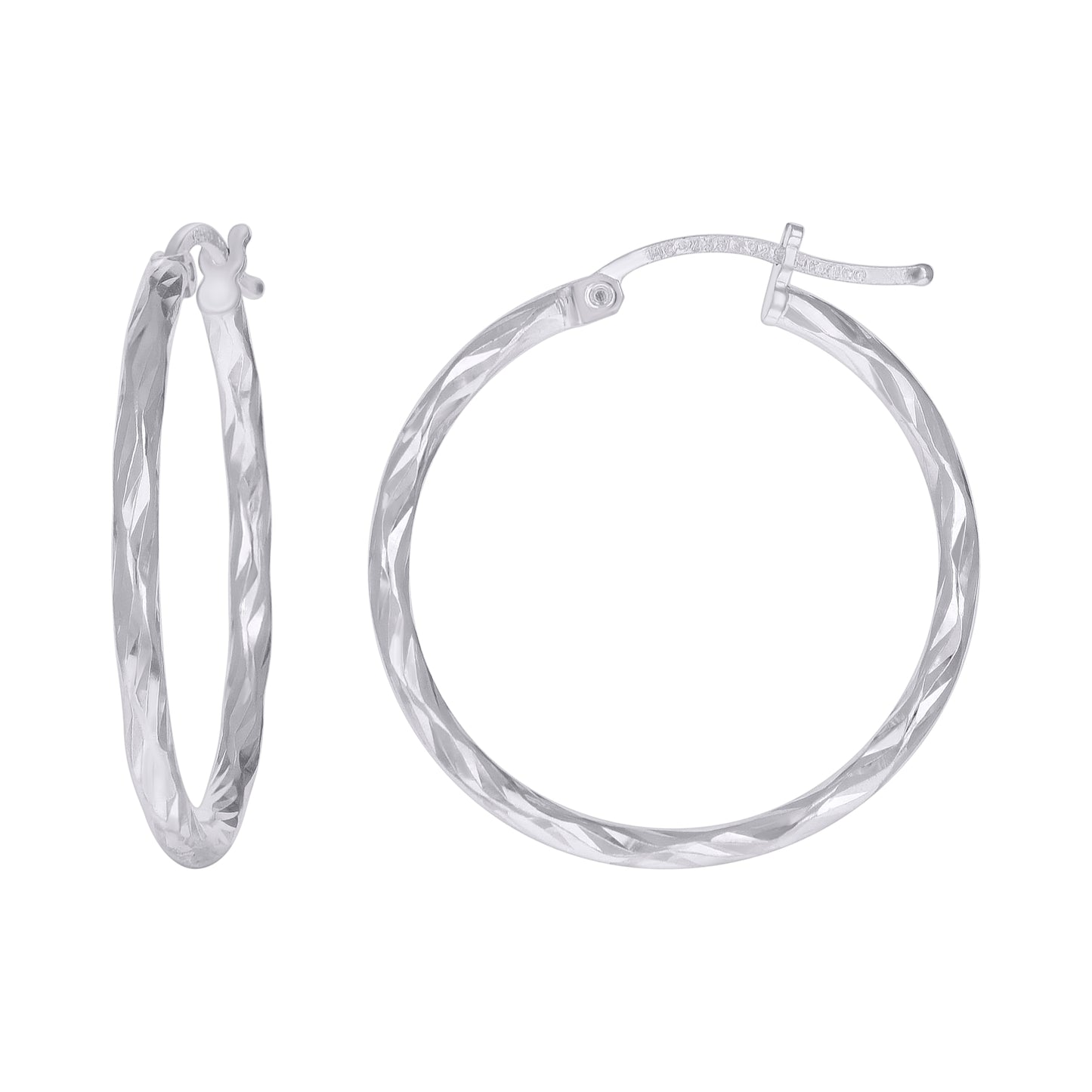 Sterling Silver Womens Diamond-cut 2mm Hoop Earrings