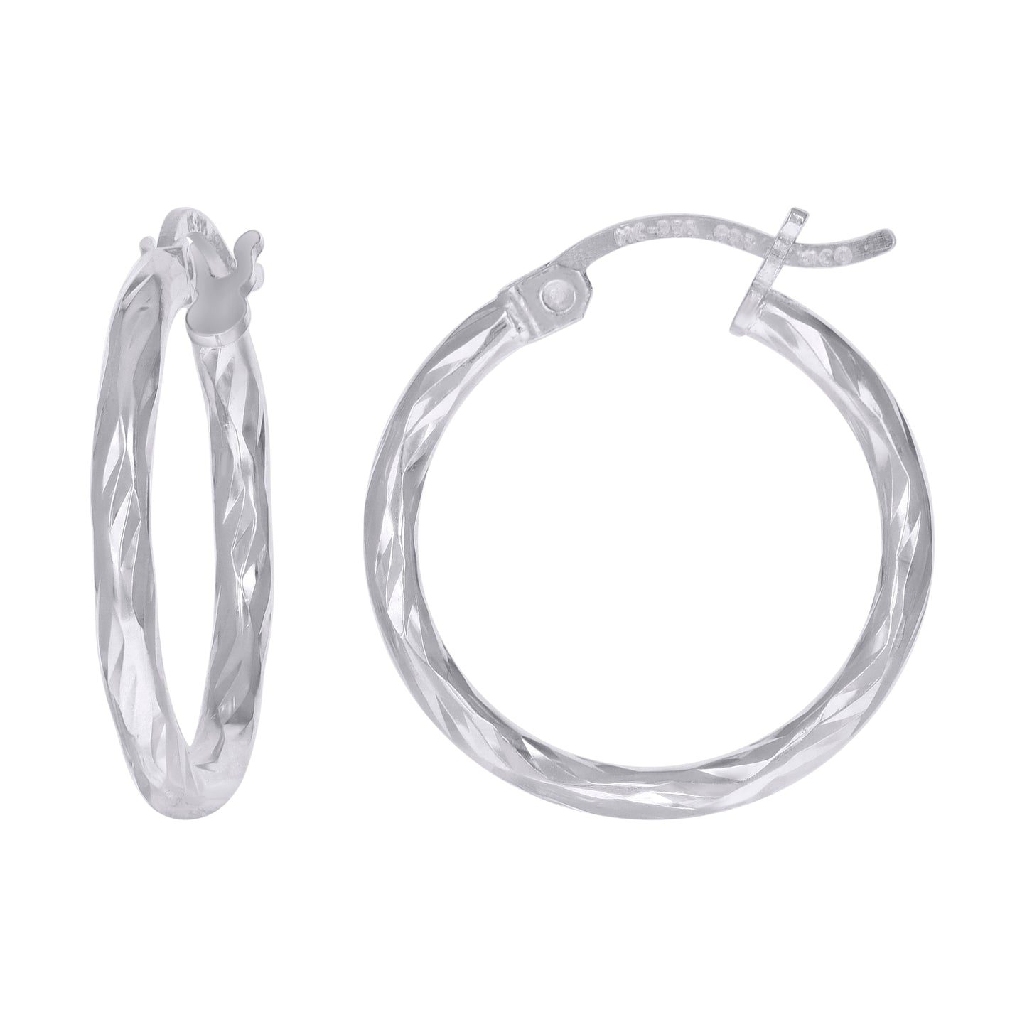 Sterling Silver Womens Diamond-cut 2mm Hoop Earrings