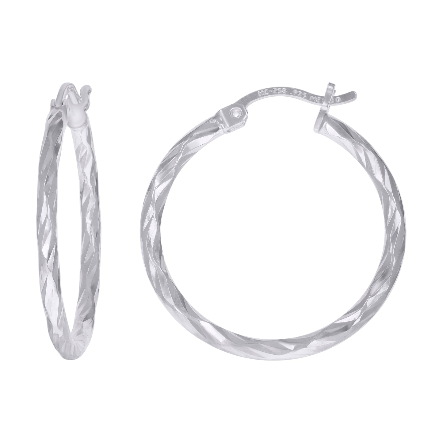 Sterling Silver Womens Diamond-cut 2mm Hoop Earrings