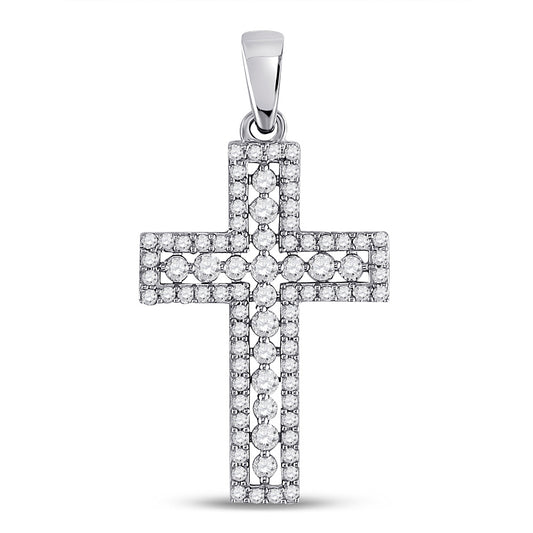 14K Yellow Or White Gold Womens Round Diamond Cross Pendant