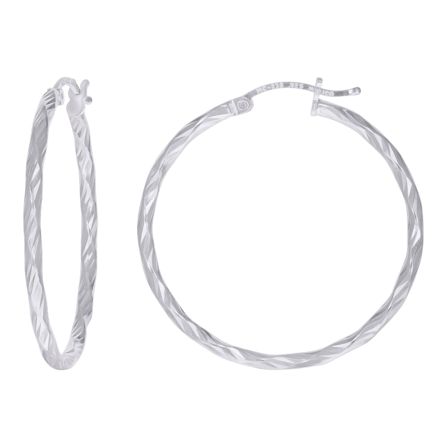 Sterling Silver Womens Diamond-cut 2mm Hoop Earrings