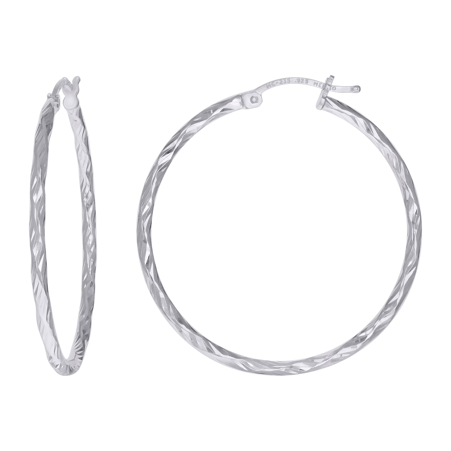 Sterling Silver Womens Diamond-cut 2mm Hoop Earrings