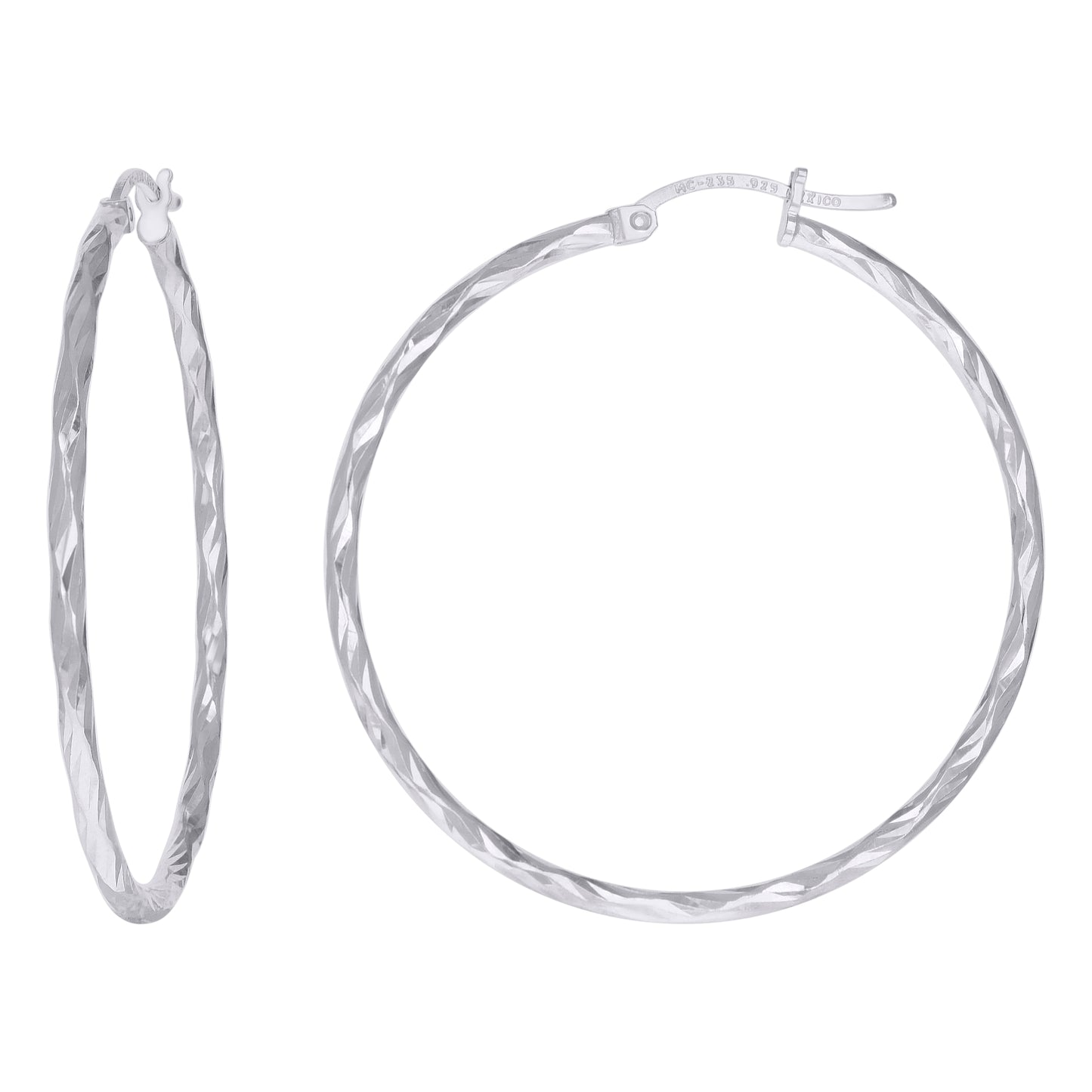 Sterling Silver Womens Diamond-cut 2mm Hoop Earrings