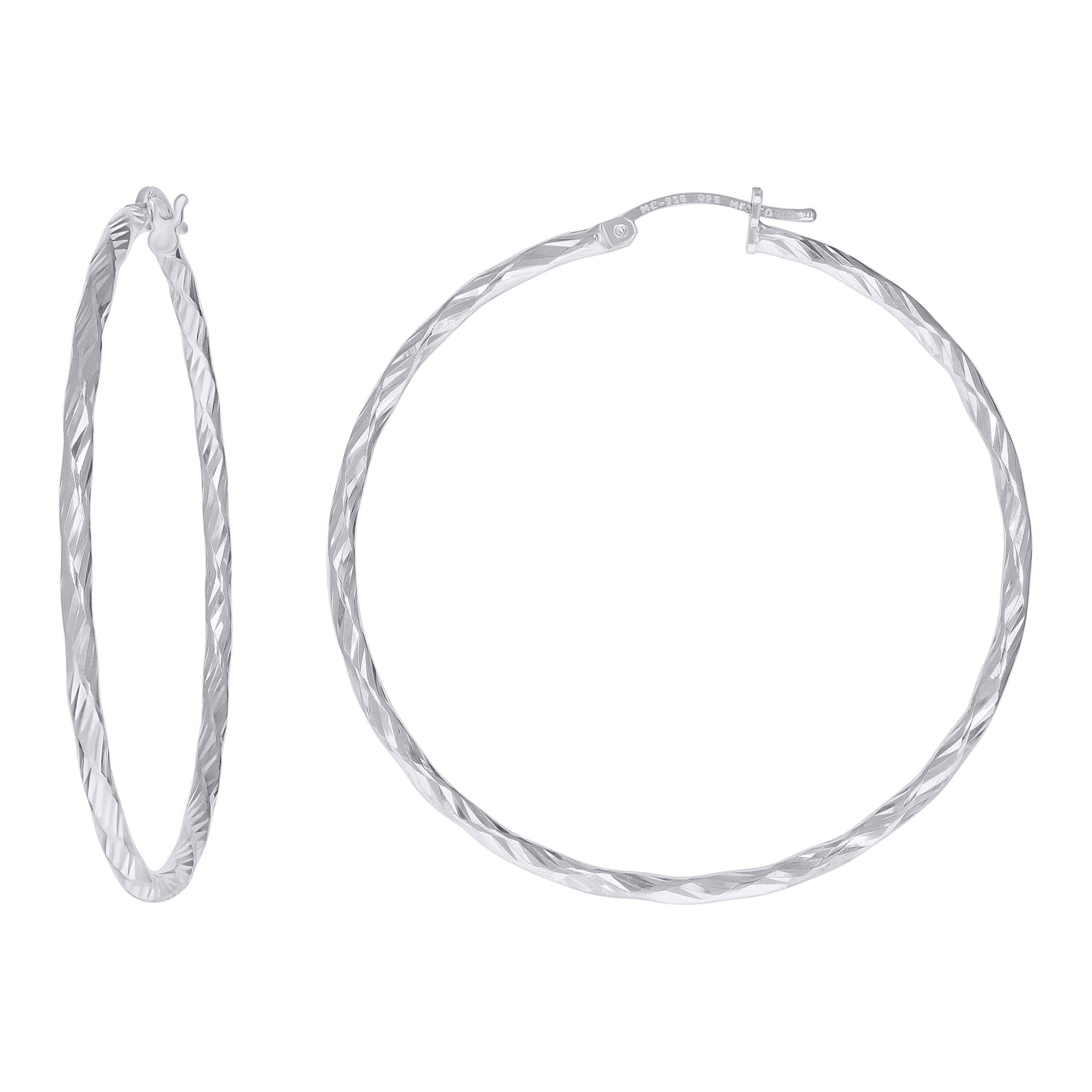 Sterling Silver Womens Diamond-cut 2mm Hoop Earrings