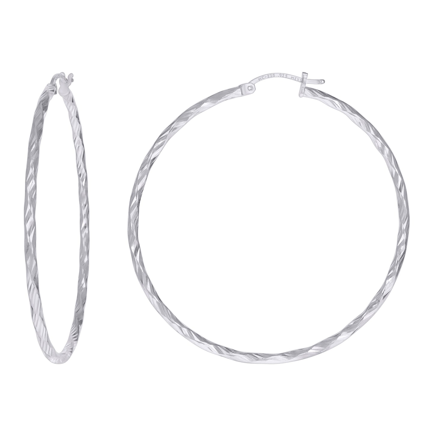 Sterling Silver Womens Diamond-cut 2mm Hoop Earrings