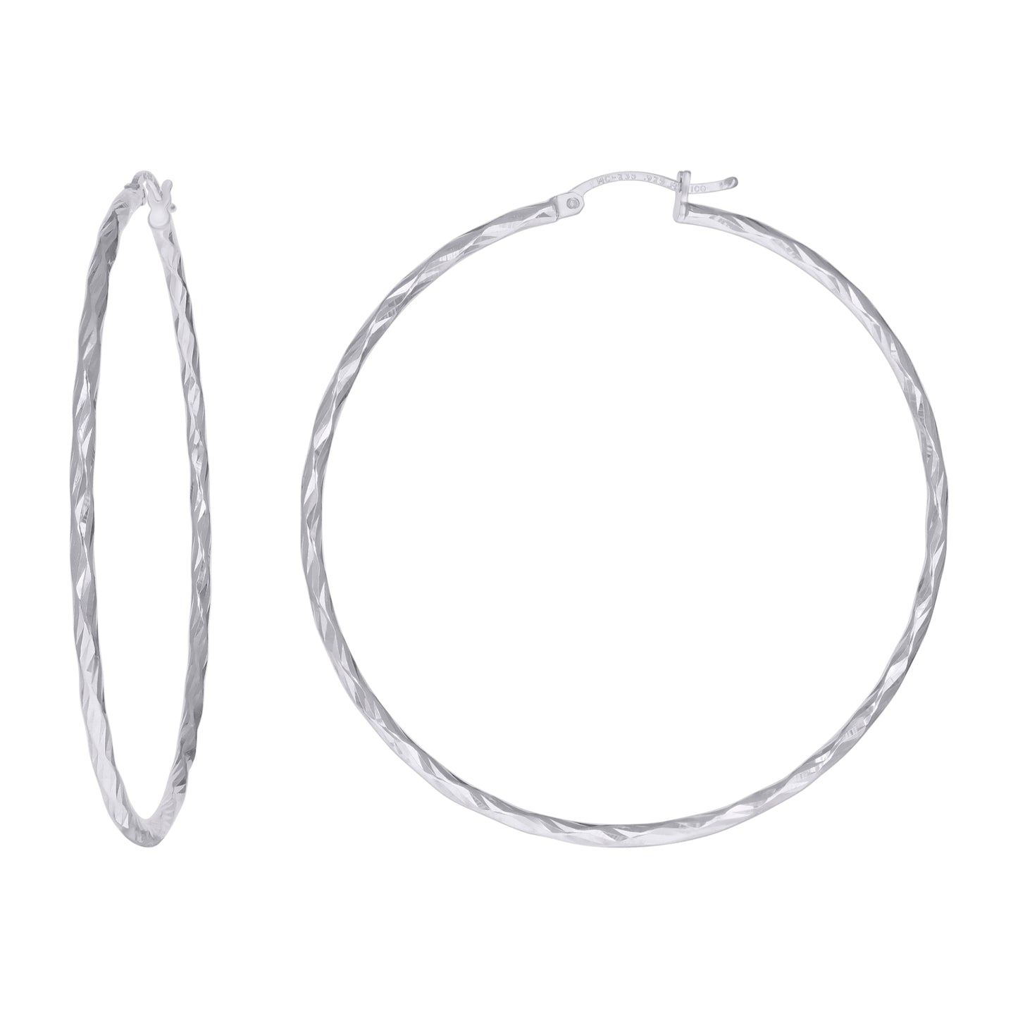 Sterling Silver Womens Diamond-cut 2mm Hoop Earrings