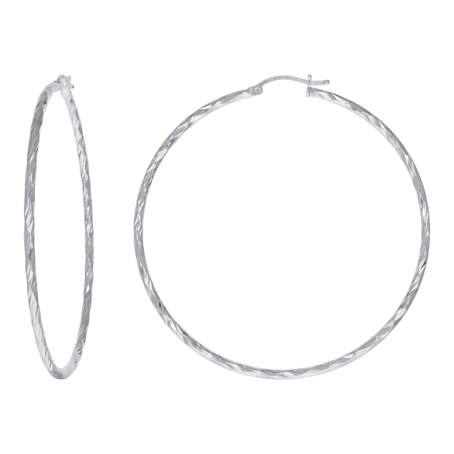 Sterling Silver Womens Diamond-cut 2mm Hoop Earrings