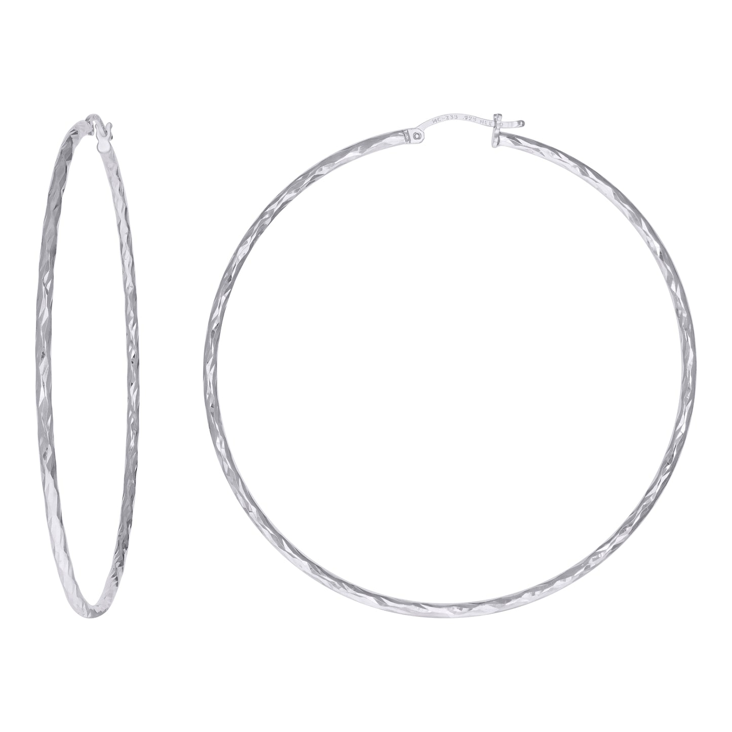 Sterling Silver Womens Diamond-cut 2mm Hoop Earrings
