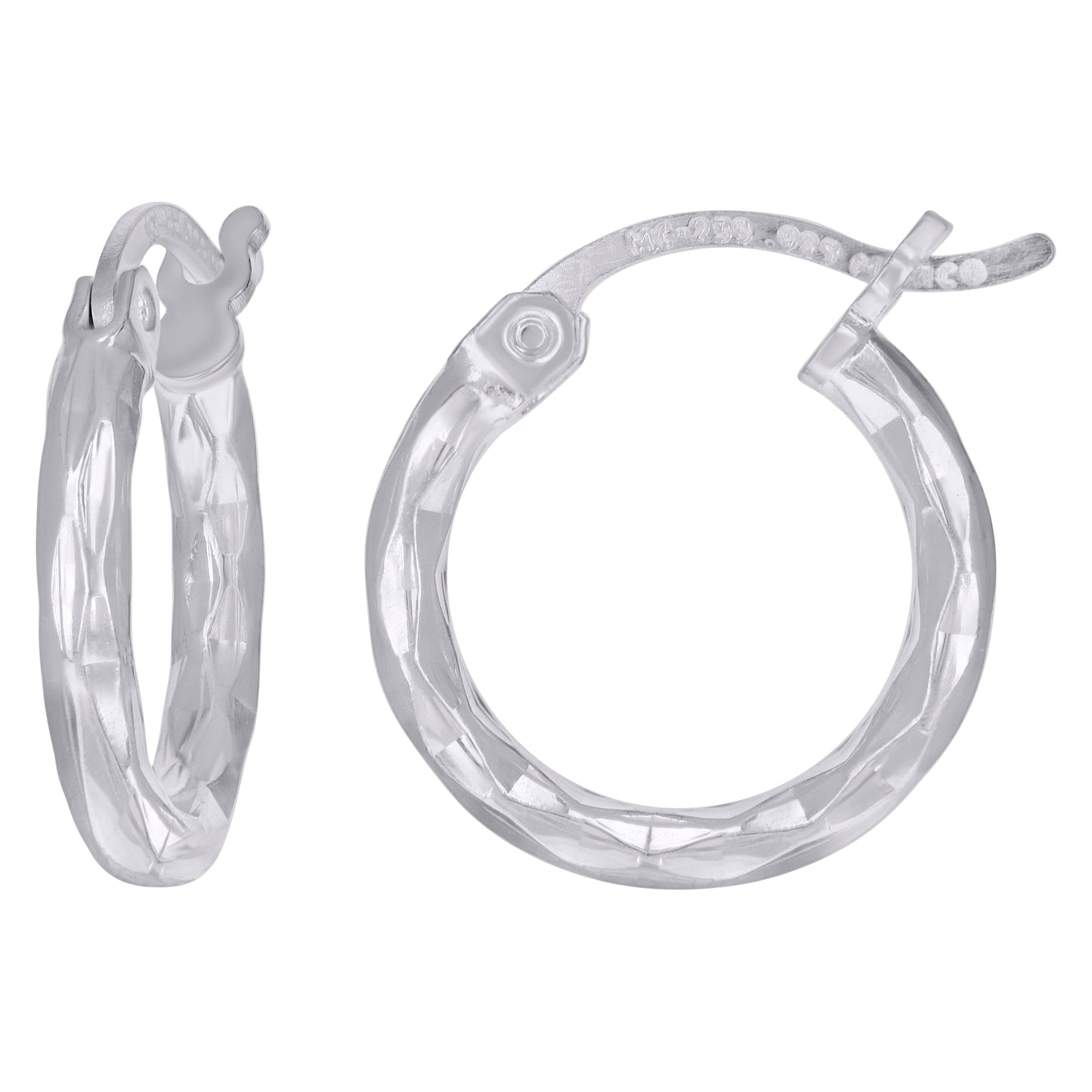 Sterling Silver Womens Diamond-cut 2mm Hoop Earrings