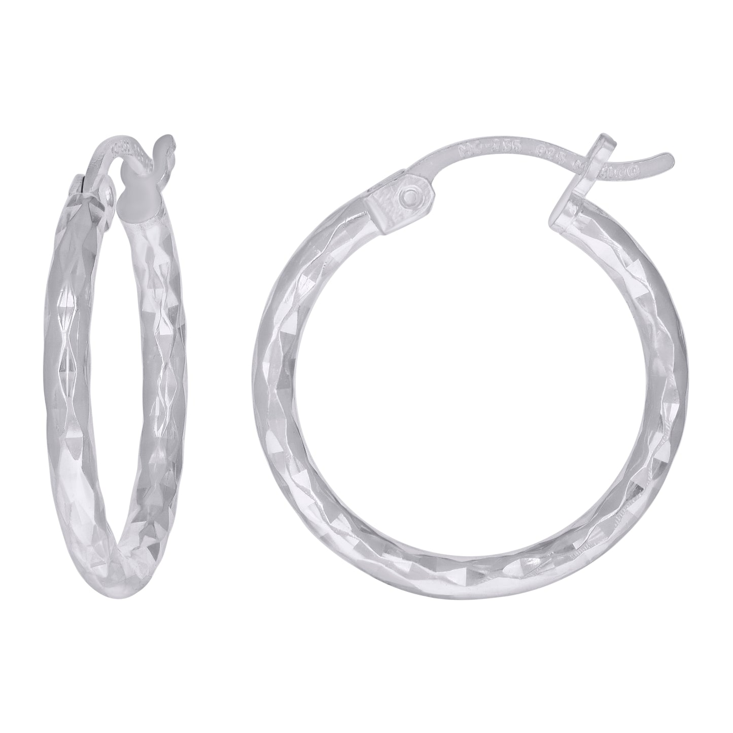 Sterling Silver Womens Diamond-cut 2mm Hoop Earrings