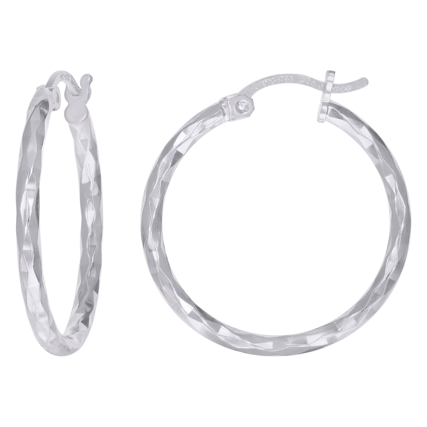 Sterling Silver Womens Diamond-cut 2mm Hoop Earrings