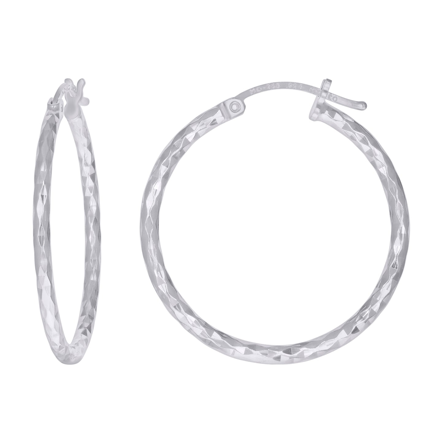 Sterling Silver Womens Diamond-cut 2mm Hoop Earrings