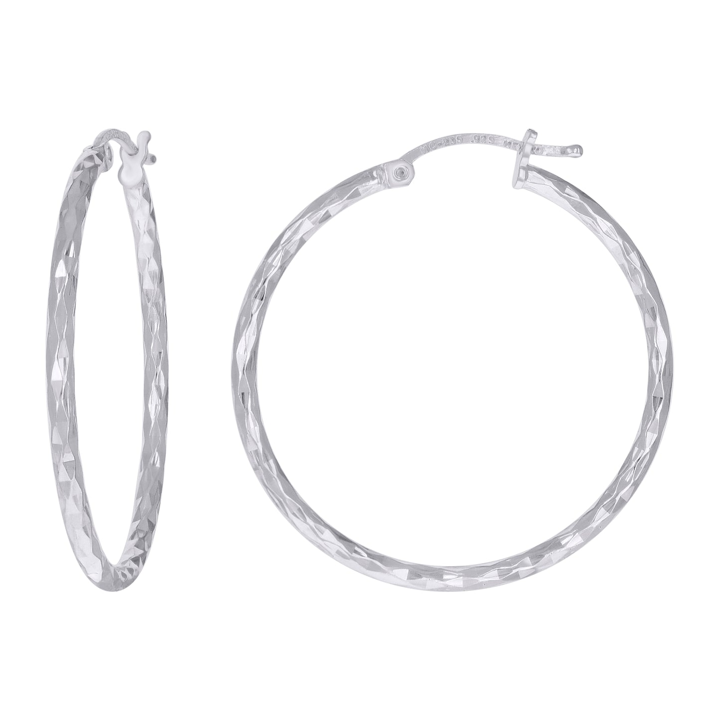 Sterling Silver Womens Diamond-cut 2mm Hoop Earrings