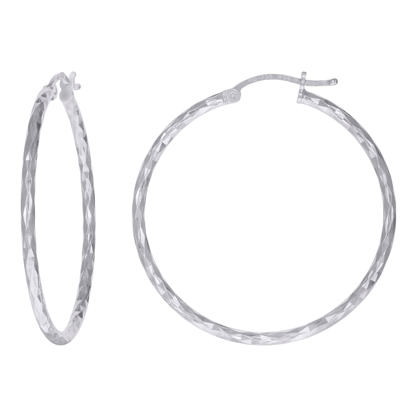 Sterling Silver Womens Diamond-cut 2mm Hoop Earrings