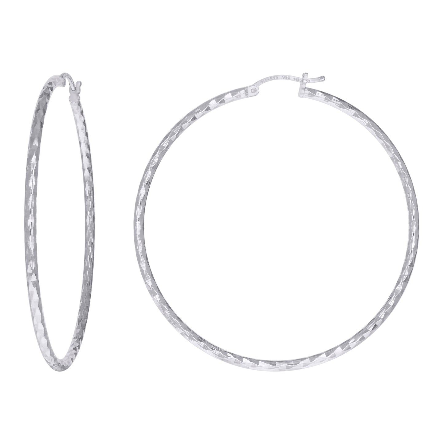 Sterling Silver Womens Diamond-cut 2mm Hoop Earrings