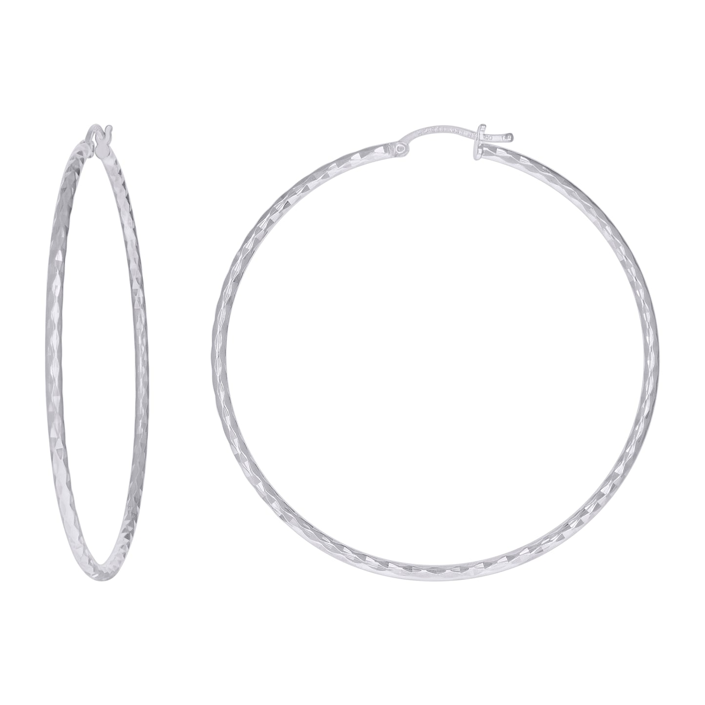 Sterling Silver Womens Diamond-cut 2mm Hoop Earrings