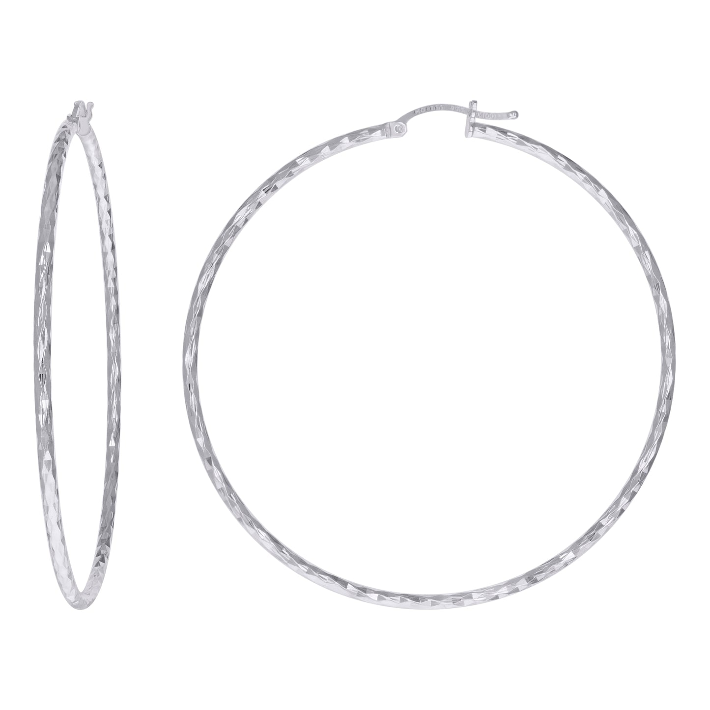 Sterling Silver Womens Diamond-cut 2mm Hoop Earrings