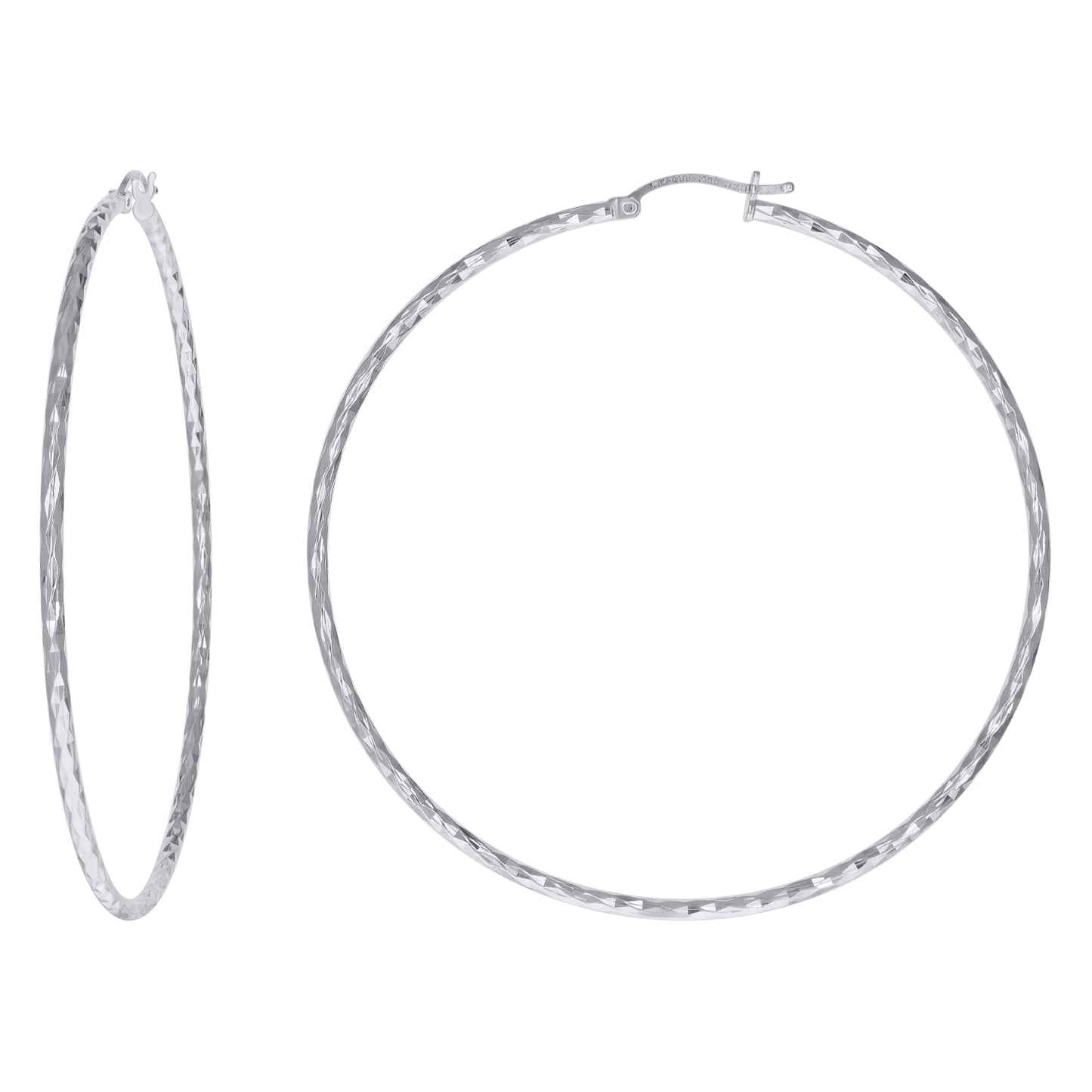 Sterling Silver Womens Diamond-cut 2mm Hoop Earrings