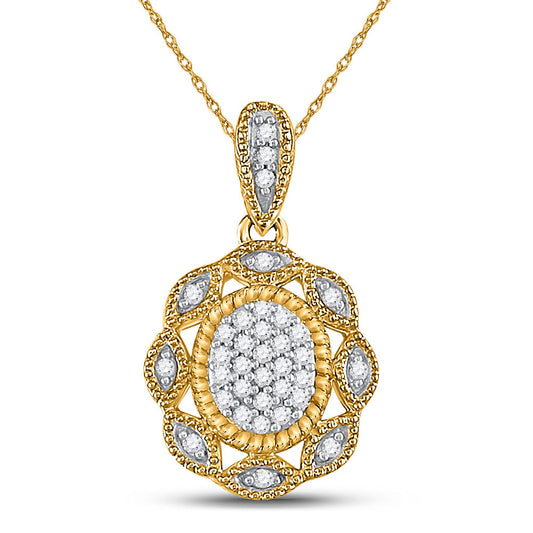 10K Yellow Gold Womens Round Diamond Oval Cluster Pendant 1/10 Cttw, Length: 0.74 In, Width: 0.43 In