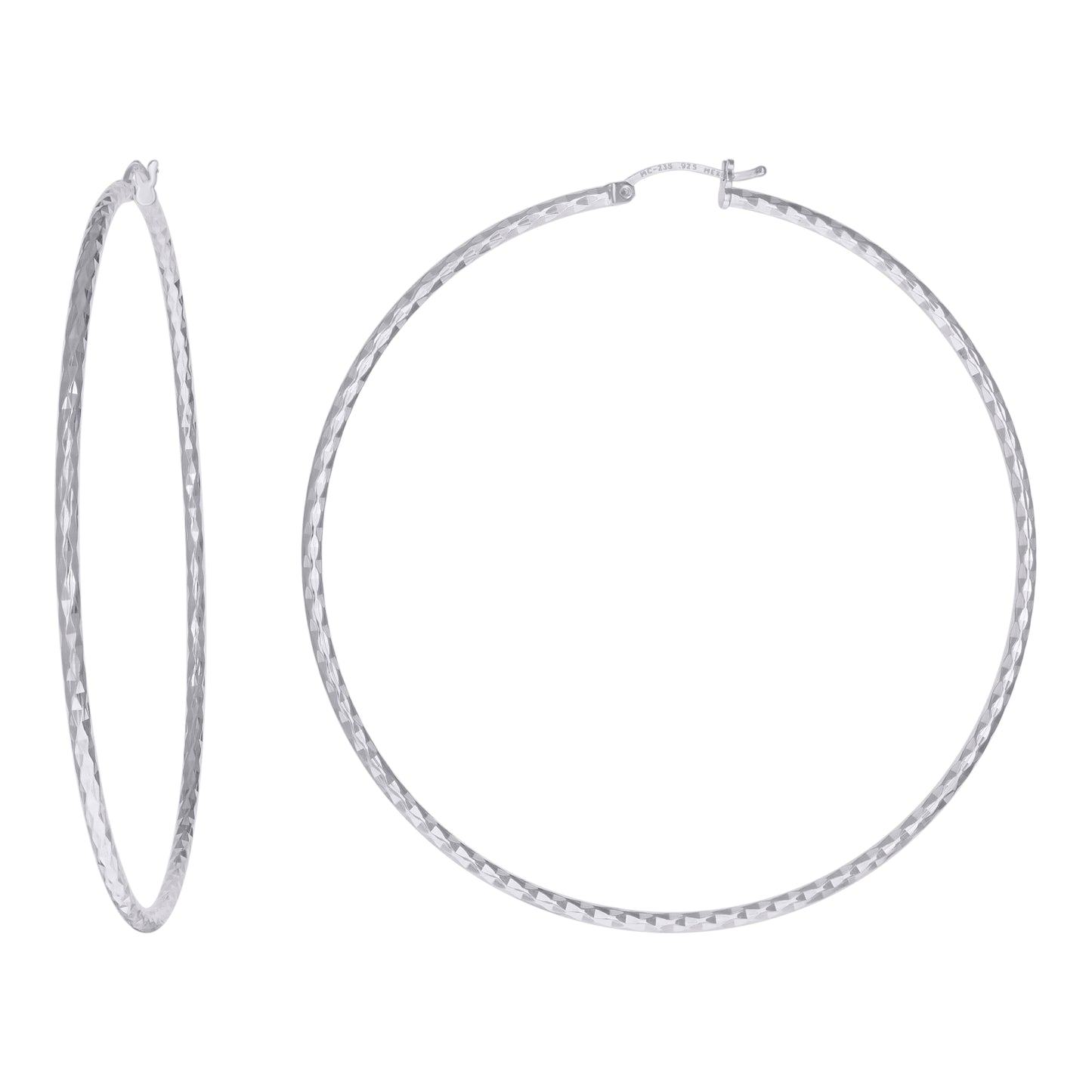 Sterling Silver Womens Diamond-cut 2mm Hoop Earrings
