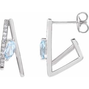 14K White Gold Marquise 6 X 3 Mm Natural Sky Blue Topaz And 1/8 Ctw Natural Diamond Earrings
