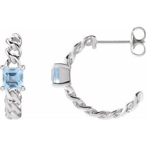 14K White Gold Square 4 X 4 Mm Natural Sky Blue Topaz Earrings