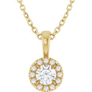 14K Yellow Gold Round 4Mm G-H I1 1/4 Ctw Natural Diamond French-Set Halo-Style Necklace, Length: 18 In