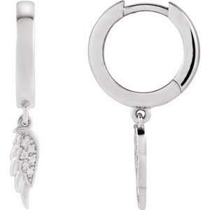 Sterling Silver Round 1 Mm .03 Ctw Natural Diamond Angel Wing Hinged Hoop Earrings