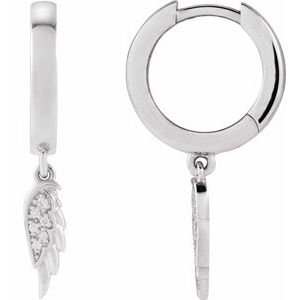 Sterling Silver Round 1 Mm .03 Ctw Natural Diamond Angel Wing Hinged Hoop Earrings