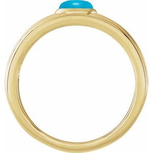 14K Yellow Gold  Oval 5 X 3 Mm Polished Natural Turquoise Cabachon Solitaire Ring Size 7