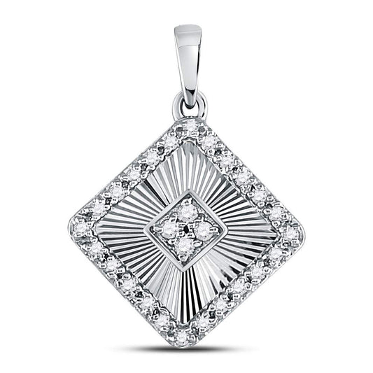 10K White Gold Womens Round Diamond Diagonal Square Pendant 1/6 Cttw