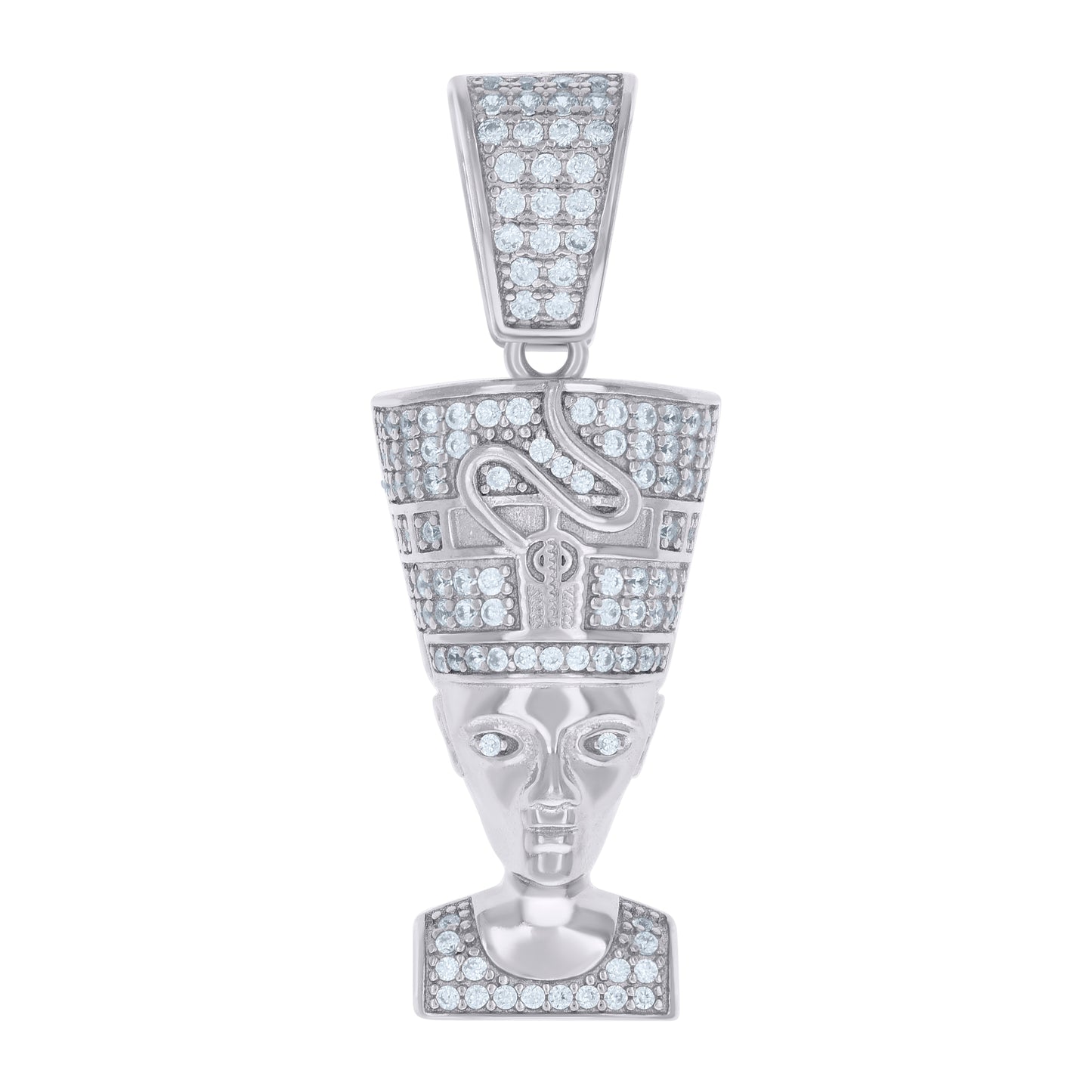Sterling Silver Mens Cubic-Zirconia Egyptian Queen Nefertiti Fashion Charm Pendant