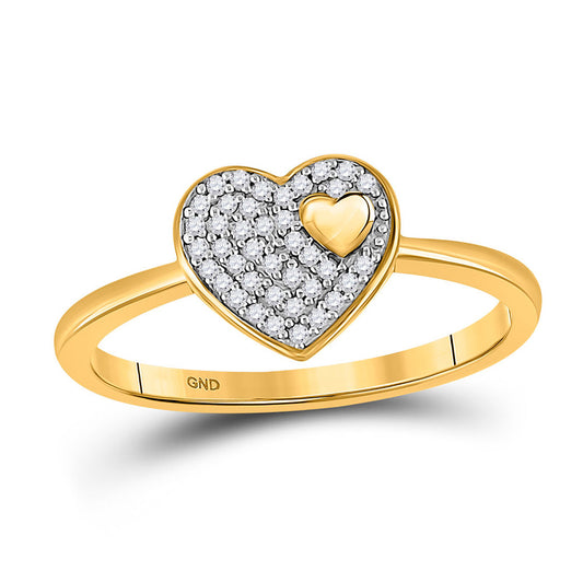 10K Yellow Gold Womens Round Diamond Heart Ring 1/10 Cttw, Womens Size: 5-10