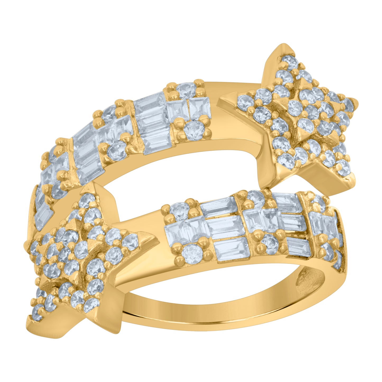 Sterling Silver Yellow-Tone Womens Cubic-Zirconia Star Bypass Fashion Bridal Anniversary Wedding Engagement Band Ring